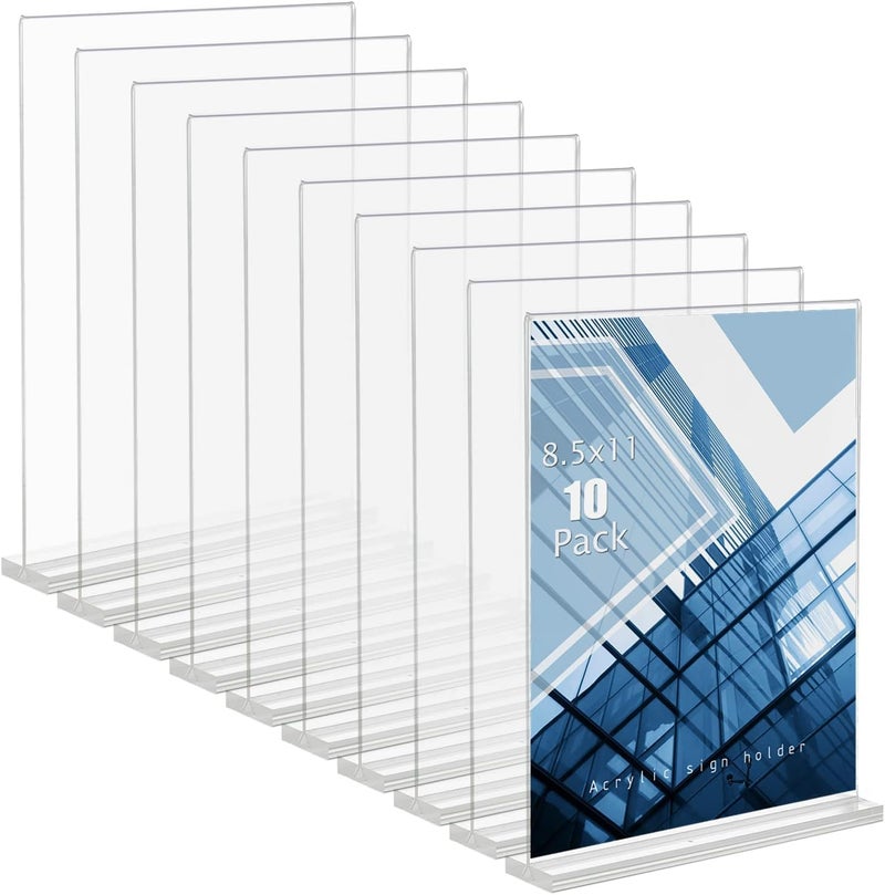 Lechay 8.5 x 11 inches Clear Table Menu Display Stand Desktop Display Stand Paper Holder Table Top Sign Holder Suitable for Restaurants, Office, Home, Store (10 pcs 8.5x11 inch) - Image 1
